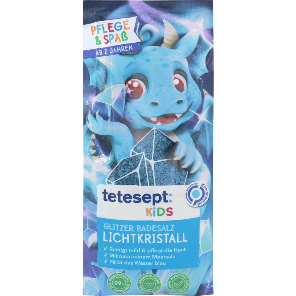 Eine Packung mit einem blauen Drachen und Badesalz für Kinder ab 2 Jahren.